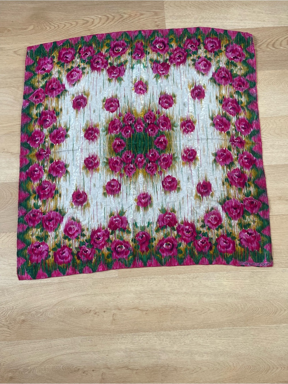 Emanuel Ungaro Silk Floral Pink Square Scarf - Women's Wrap